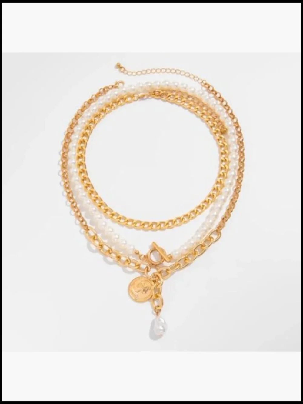 3Pcs Dainty Pearl Coin Pendant Necklace Set Gold Plated Stackable Layered OT